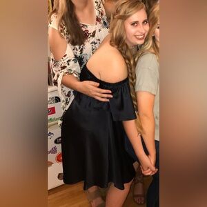 Boohoo - Navy Off-Shoulder Satin Dress